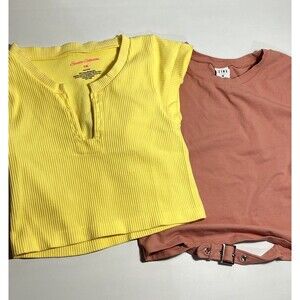 Women's Suzette Collection S/M Yellow Crop Top & Zine Crop Medium Back Buckle